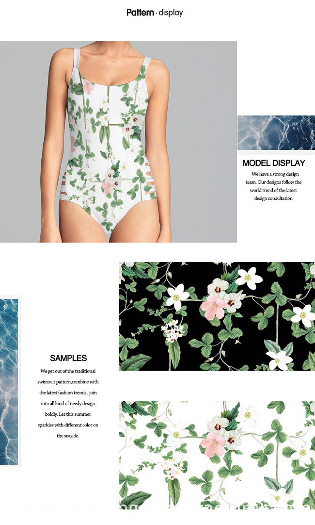 High-Stretch Swimwear Fabric with Digital Flower Print